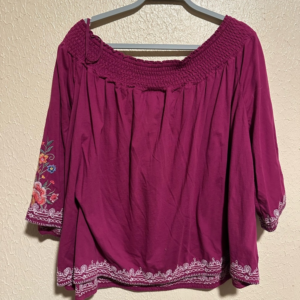 New Johnny Was Hazelton Off the Shoulder Embroidered Top‎ size Large Floral Boho - Picture 2 of 7